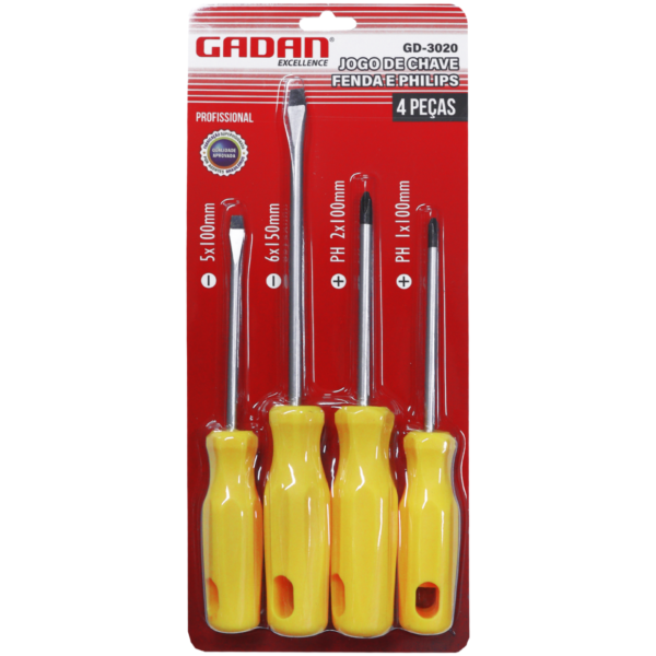 Jogo de chave fenda e philips c/ 4 peças